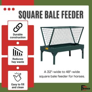 Green metal square bale feeder for horses