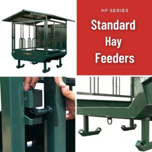 Green metal hay feeder with roof