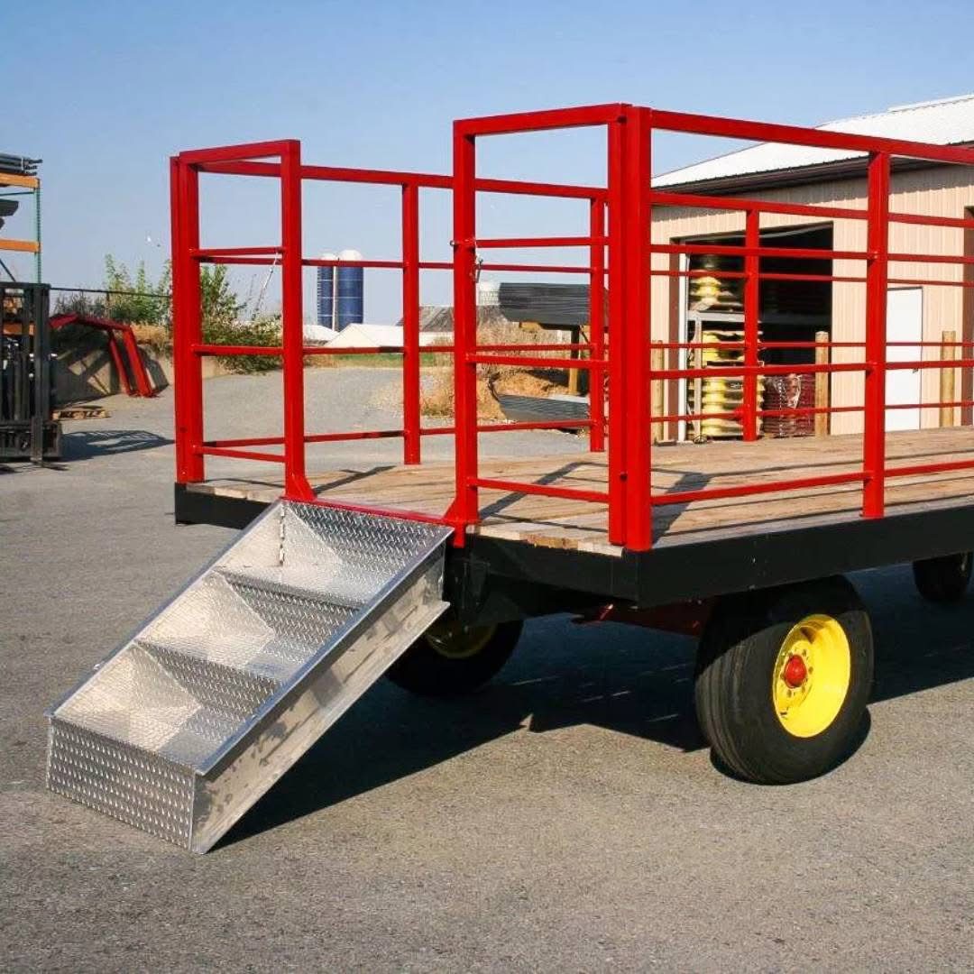 Red-railed farm wagon with aluminum ramp