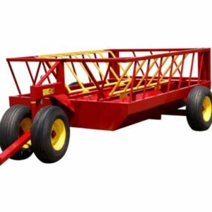 Red livestock hay feeder trailer